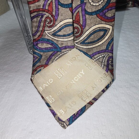 GIVENCHY MONSIEUR ITALIAN SILK TIE MUSHROOM COLOR WITH MULTI COLOR PAISLEY MENS - Picture 2 of 6